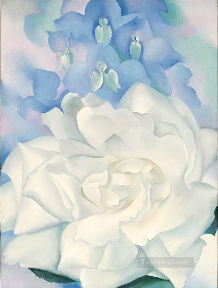 White Rose with Larkspur No2 Georgia Okeeffe American modernism Precisionism Oil Paintings